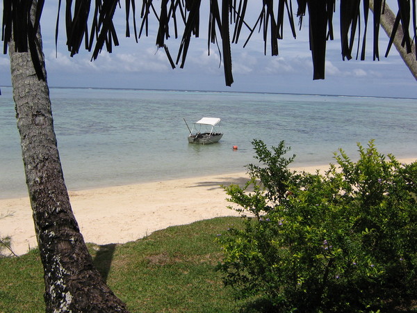 A beach and a turquoise lagoon