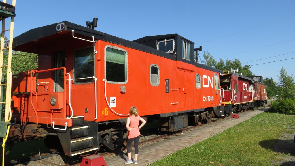 An orange train car